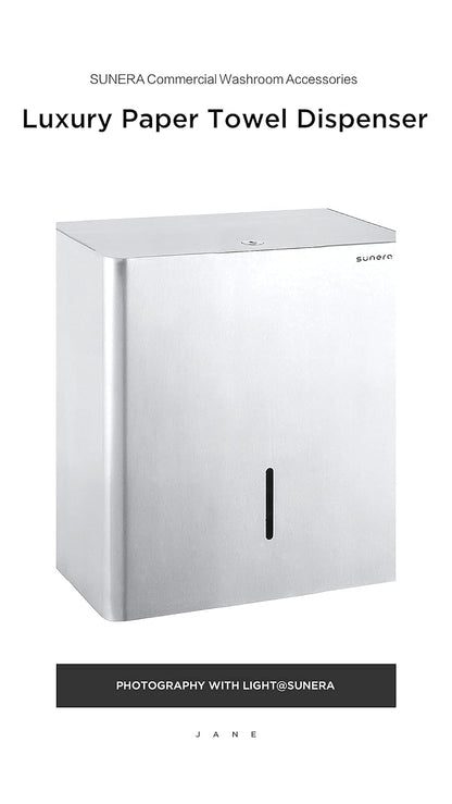 SUNERA Luxury Commercial Paper Towel Dispenser Wall Mount M-Fold Hand Paper Towel Dispenser 304 Stainless Steel Brushed Finish Durable