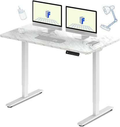 FLEXISPOT E3 Dual Motor Electric Standing Desk 55 x 28 Sit Stand Up Desk, Holds 220 lbs, Adjustable Height w/ Memory Presets, One-Piece Marble Grey Desktop & White Frame, Ships in 2 Boxes