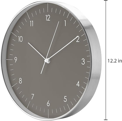 LUUK LIFESTYLE Silent Quartz Wall Clock, Nordic and Minimalist Design, Interior Decoration for Living Room, Kitchen, Bedroom, Dark Grey and Silver