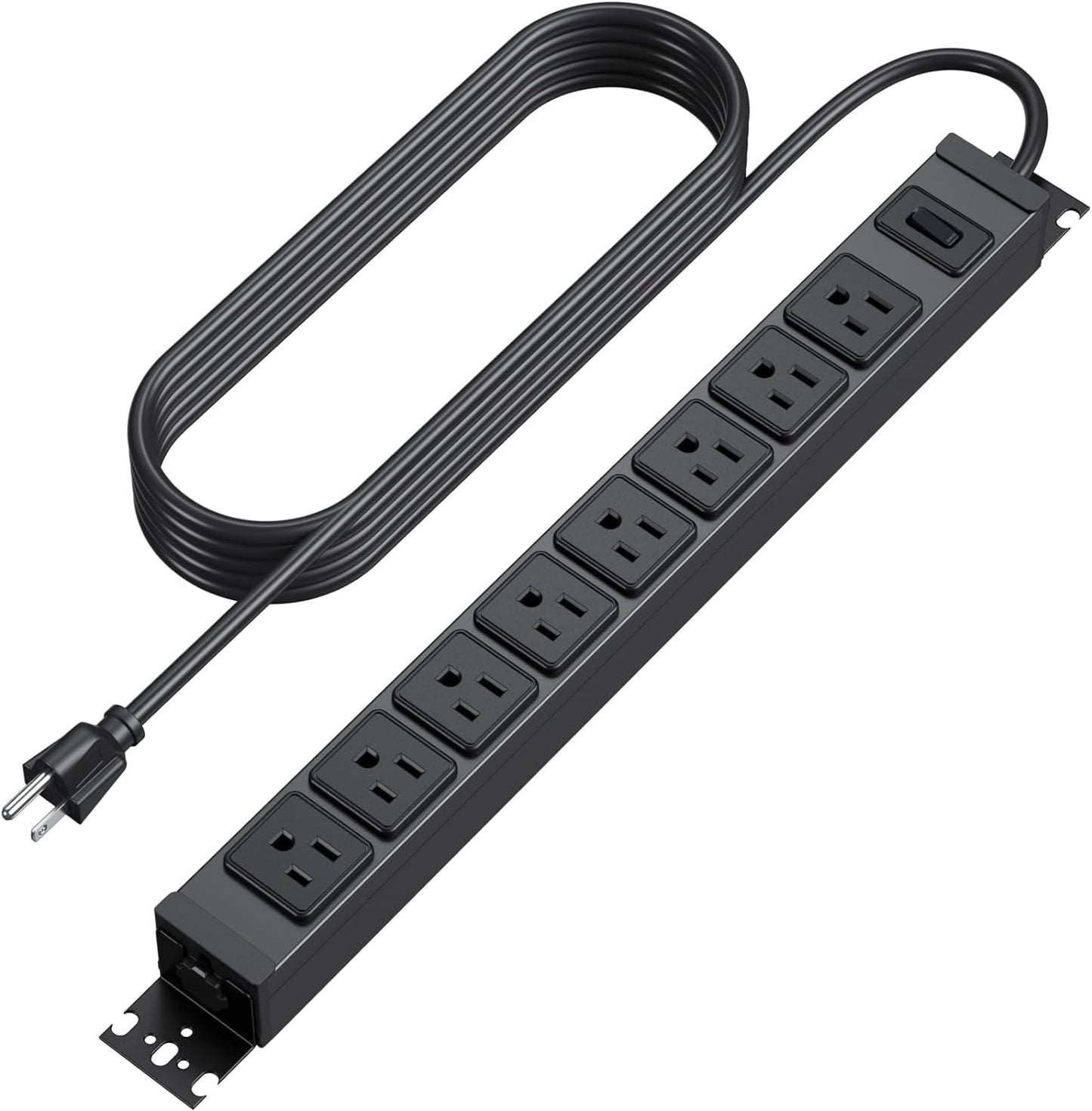 HHSOET Metal 360° Rotating Mountable Power Strip, 8 Outlet Gaming Table Mounted Outlet Strip, Heavy Duty Wall Mount Surge Protector with Switch, 15A 125V 1875W, 6ft Power Cord.(Black)