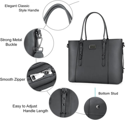MOSISO PU Leather Laptop Tote Bag for Women, Waterproof Large Capacity Business Work Briefcase Shoulder Laptop Bag