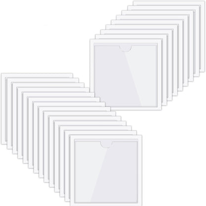 30 Pack Self-Adhesive Index Card Pockets with Top Open for Loading - Ideal Index Card Holder for Organizing and Protecting - Crystal Clear Plastic(6 x 6 Inches)