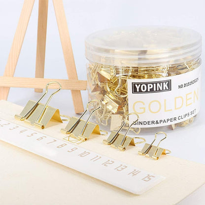 Binder Clip Paper Clamps, Assorted Sizes (Mini, Small, Medium, Large), 100 Pcs Clips for Office School Supplies (Gold)