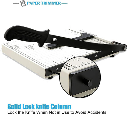 Paper Cutter for Cardstock Heavy Duty 12 inch, 12" Cut Length Guillotine Paper Trimmer for Cardstock Metal Base, 12 Sheets Capacity, for Home Office Classroom School