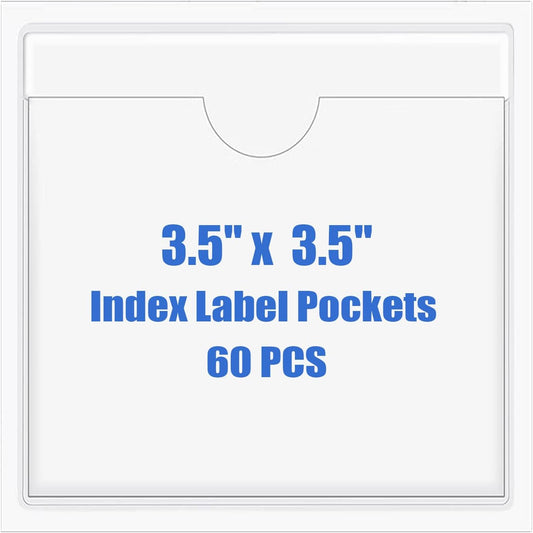 Origin-Joy 60 PCS Self Adhesive Index Card Pockets with Top Open, Clear Plastic Label Holder for Cards of Note, Library and Business, Adhesive Label Pockets & Card Holder (3.5 x 3.5 inch)