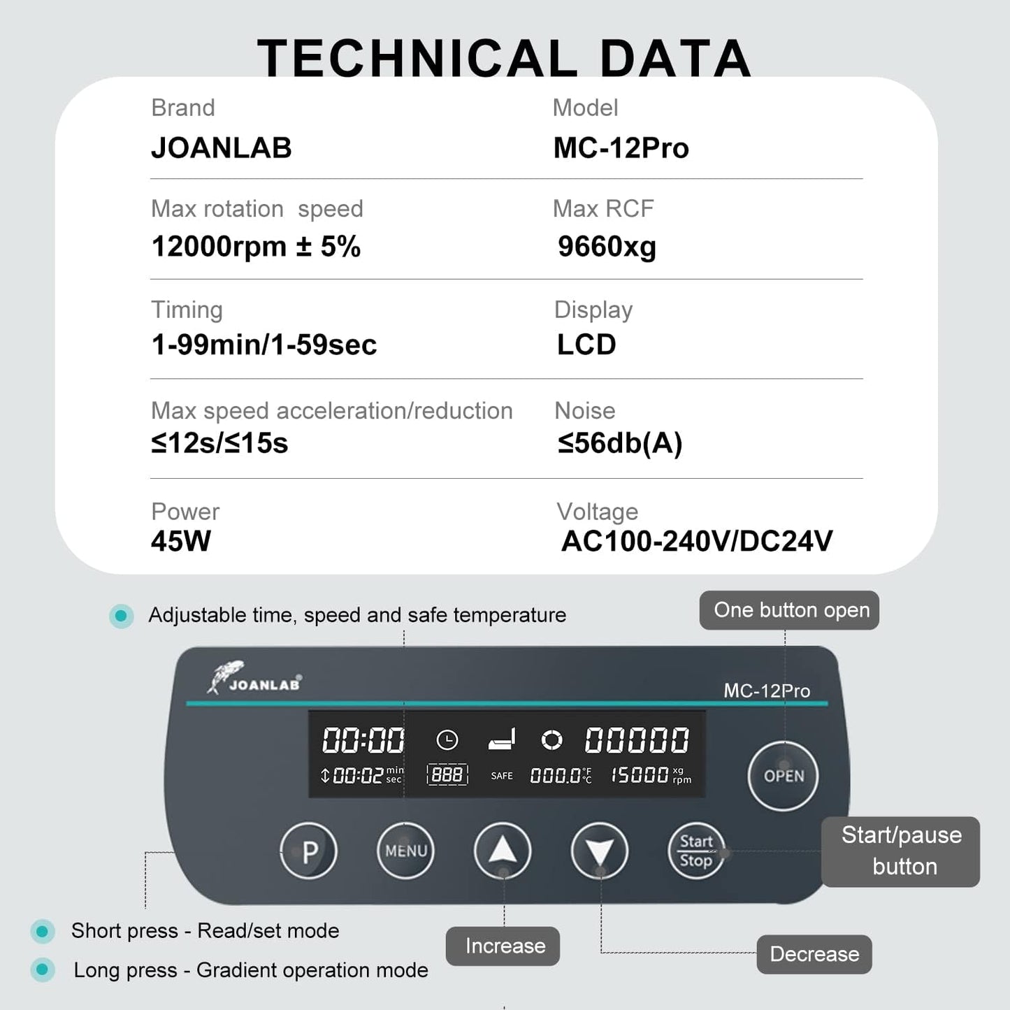 JOANLAB Lab High Speed Centrifuge Machine 12000rpm Bechtop Microcentrifuges 3 in 1 Rotor for 0.2/0.5/1.5/2mL Tube Capacity