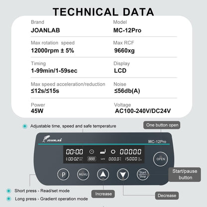 JOANLAB Lab High Speed Centrifuge Machine 12000rpm Bechtop Microcentrifuges 3 in 1 Rotor for 0.2/0.5/1.5/2mL Tube Capacity