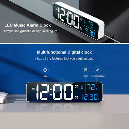 Digital Clock, Clock for Bedroom, Clocks for Living Room Decor, Desk Table Clock, Alarm Clock Large Display with Date Week Temperature, Automatic Brightness Dimmer, Smart Cool Modern (White Blue)