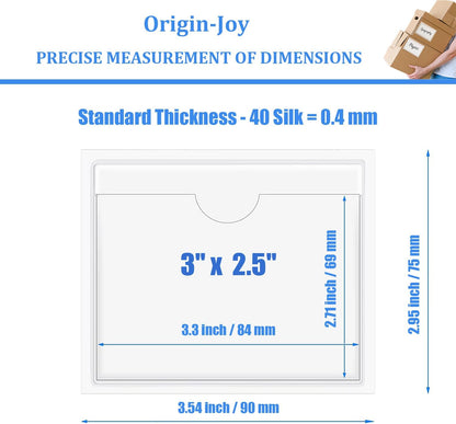 Origin-Joy 25 PCS Self-Adhesive Index Label Pockets, Clear Plastic Peel & Stick Card Holders with Top Open for Loading (3 x 2.5 inch)