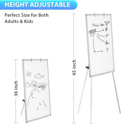 Easel Whiteboard - Magnetic Portable Dry Erase 36 x 24 Tripod Height Adjustable, 3' x 2' Flipchart Easel Stand White Board for Office or Teaching at Home & Classroom (36x24 White)