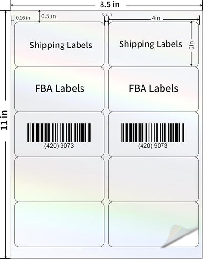 STARLIBOO Transparent Stickers Labels - 2" x 4" Clear Address Labels Mailing Stickers for Laser/Inkjet Printer 8.5"×11"- 20 Sheet (Clear Holographic)