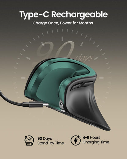 ProtoArc Ergonomic Vertical Mouse, EM11 NL Rechargeable Wireless Mouse Bluetooth, Ergo Mice with 3 Multi-Device for PC/Notebook/Laptop, 2.4GHz Optical Mice for Windows, Mac OS, Green