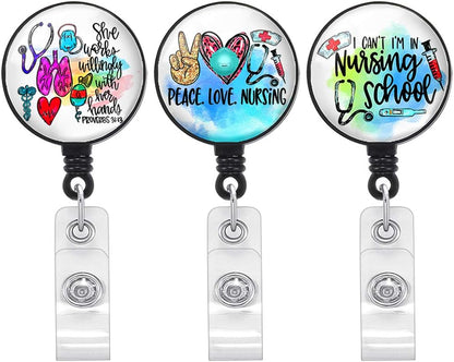 Retractable Blue Badge Reel- Badge Holder with Alligator Clip - 3 Pack Nurse Badge Clip for ID Card (Blue Nurse)