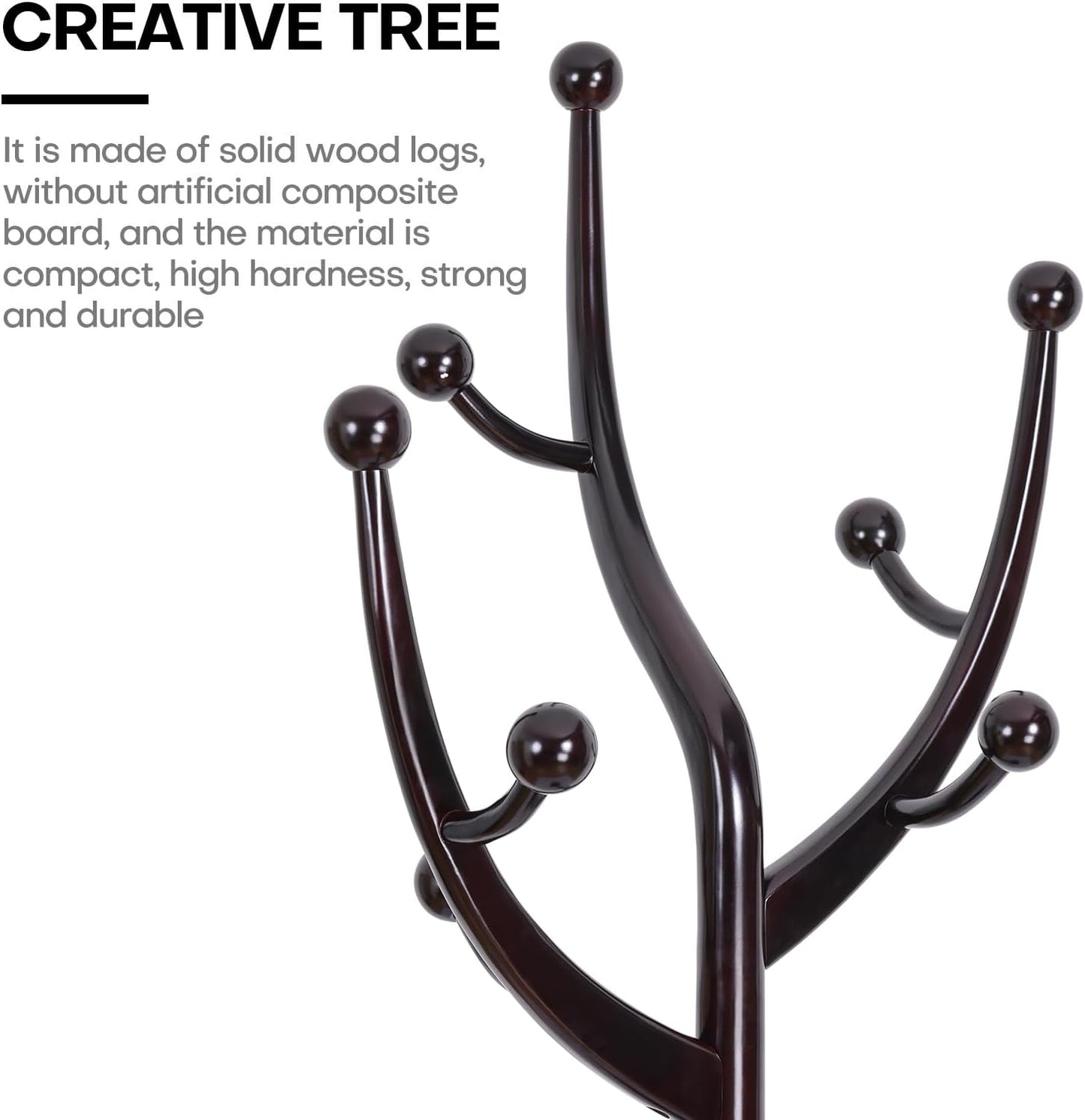 Tree Coat Rack Freestanding with Round Base, Unique Coat Hanger Stand, Heavy Duty Standing Coat Rack Clothes Stand for Winter Jacket, Hat, Entryway/Hallway/Bedroom, Red Brown