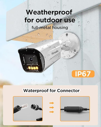 4 Camera Security System 8 Channel, 4X 5-Megapixel Wired Security IP Bullet PoE Camera w/Human Detection, 2 Way Audio, Smart Dual Light Color Night Vision, 4K 8CH NVR 2TB HDD, PB65A0408-5MD