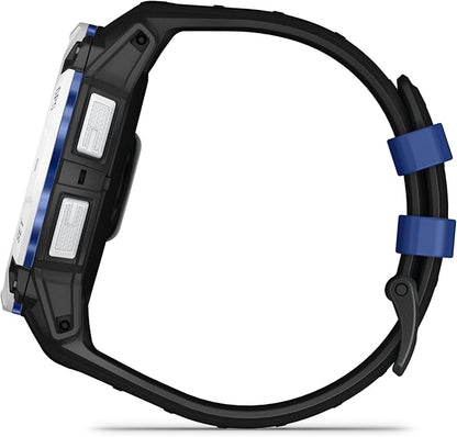 Garmin Instinct® 3 – 50 mm, Solar, Rugged Outdoor GPS Smartwatch, Built-in Flashlight, Supernova Collection Limited Edition Color, Whitestone with Black/Bolt Blue Silicone Band