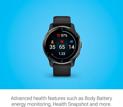 Garmin Venu 2 Plus, GPS Smwatch with Call and Text, Advanced Health Monitoring Fitness Features, Slate Black Band, One Size (Renewed)