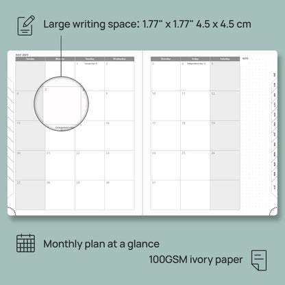 POPRUN Planner 2025-2026, (Large 8.5'' x 10.5'' Hard Cover) Academic Calendar (July 25-June 26) Daily Weekly and Monthly Appointment Book with Hourly Time Slots, Monthly Tabs, 100 GSM - Pacific Green