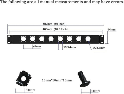 Harrisen 2PCS Hinged Rack Panel，1U8D XLR HDMI Audio Rack Mount Panel for 19 inches Audio Enclosure Server Computer Equipment Studio