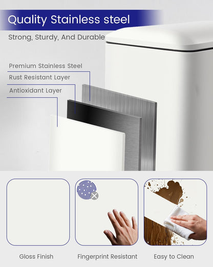 Kitchen Rubbish Bin, 45 Litre Waste Bin, Large Pedal Bin, Kitchen Rubbish Bin with Softclose Lid and Inner Bin, Slim Pedal Bin for Kitchen, Bathroom and Office, White