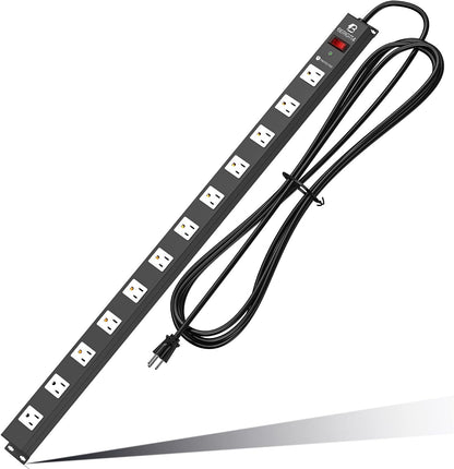 12 Outlet Surge Protector Metal Power Strip, 1800J Mountable Power Outlet, Heavy Duty Workshop Metal Power Strip for Commercial, Industrial, School and Home,15A 125V 1875W (6FT)