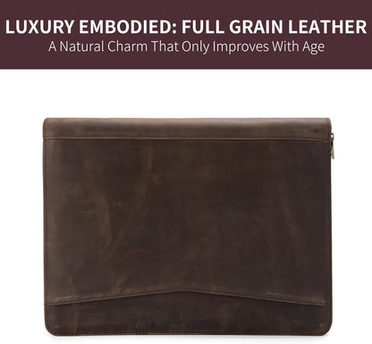 Personalized Genuine Leather Portfolio with Front Pocket for Men Women, Custom Engraved 8.5 x 11 Legal Pad Notepad Holder, Zippered Business Organizer, Professional Work Folder, Dark Khaki