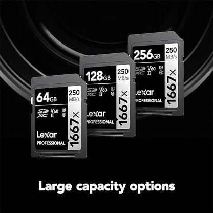 Lexar 64GB Professional 1667x SD Card, UHS-II, C10, U3, V60, Full HD, 4K, Up To 250MB/s Read SDXC Memory Card, for Professional Photographer, Videographer, Enthusiast (LSD64GCBNA1667)