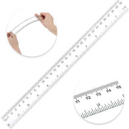 Koogel 40 PCS Plastic Straight Rulers, Plastic Measuring Tool, 12 Inch Shatterproof Clear Ruler Bulk for Classroom with Centimeters and Inches for Student, Kids, School, Office, Home