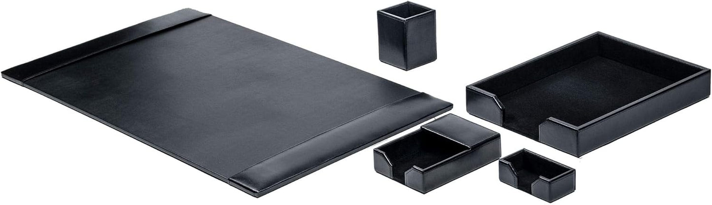 Dacasso Black Bonded Leather 5-Piece Desk Set