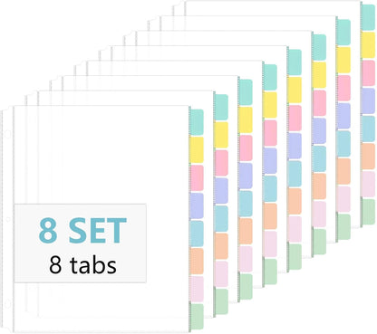 8 Set of 64 Pack Clear Binder Sheet Protectors for 3 Ring Binder Plastic Page Protector with 8 Tabs,Insertable Index Page Divider 8.5x11 Inch(Colorful)