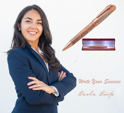 S&R Somit Fancy Pen with Gift Box - Luxury Pen for Women – Valuable Business, Office, Executive Gift for Family & Friends – Special Engraving & Led Decorative Box (GOLDEN ROSE)