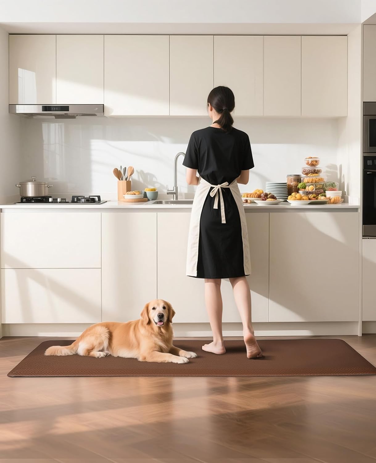 Ophanie Kitchen Mats for Floor, 3/4 Inch Thick Kitchen Rugs, Anti Fatigue Standing Cushioned Mat, Waterproof,Comfort Ergonomic Mat for Office, Home, Sink, 24'' x 70'' Brown Non-Slip Bottom