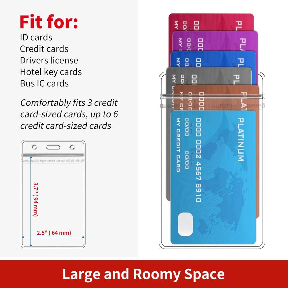 50 Pcs Clear ID Badge Holder, Vertical Plastic Name Tag Protector, Key Card Badge Holders with Waterproof Resealable Zipper for Nurses, Office, School and Lanyards Use