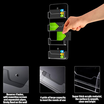 Hillban Acrylic Business Card Holder Wall Mount Clear Sticker Display Rack Multiple Card Holders Clear Acrylic Organizing Sticker Display Stand Pre Drilled(4 Pockets)