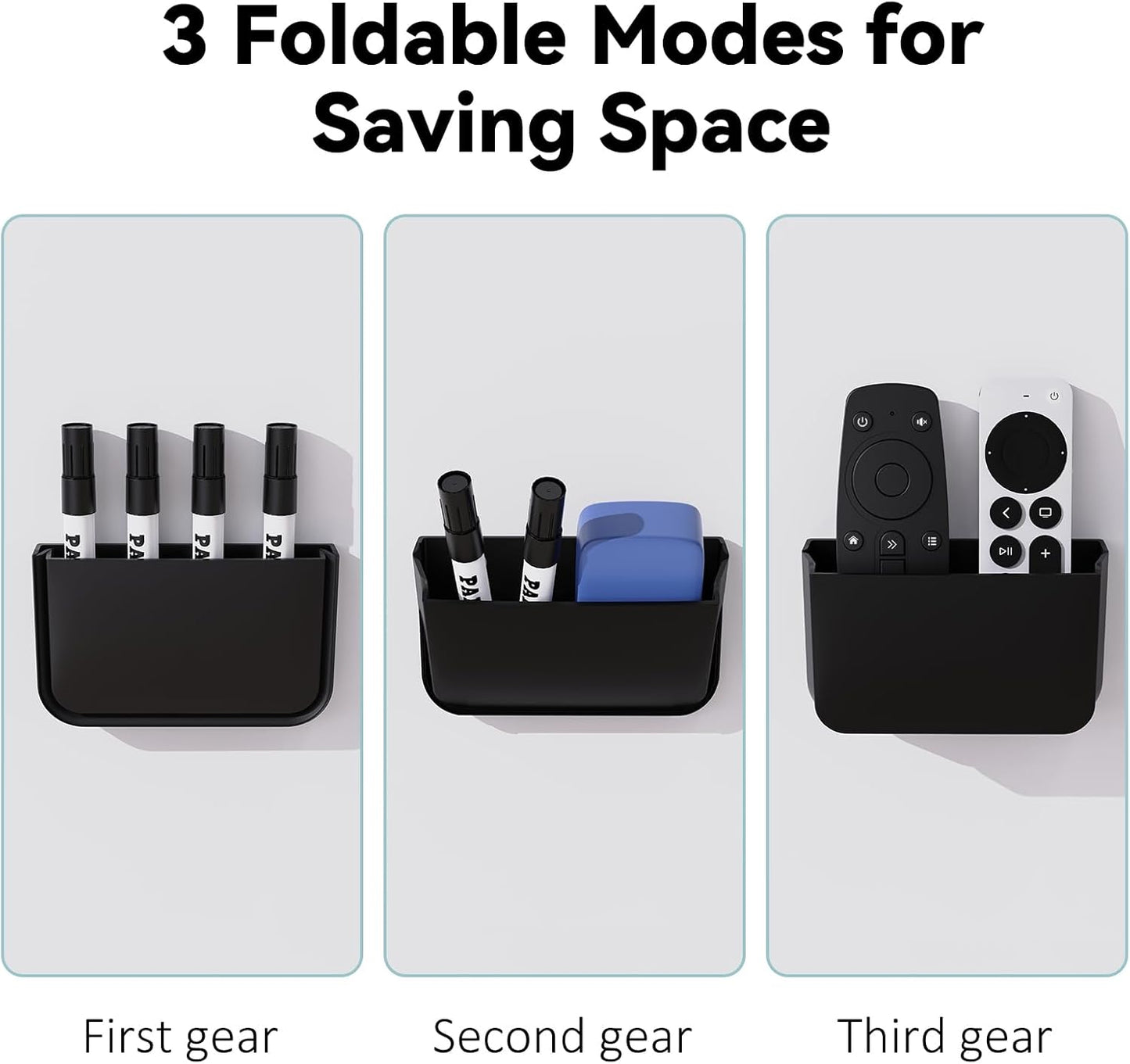 Magnetic Foldable Pen Holder, Magnetic Dry Erase Marker Pencil Holder, Strong Magnet Remote Holder Storage Organizer for Office, Whiteboard, Locker, Home Refrigerator, Desk Accessories(1 Pack Black)