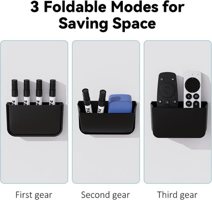 Magnetic Foldable Pen Holder, Magnetic Dry Erase Marker Pencil Holder, Strong Magnet Remote Holder Storage Organizer for Office, Whiteboard, Locker, Home Refrigerator, Desk Accessories(1 Pack Black)