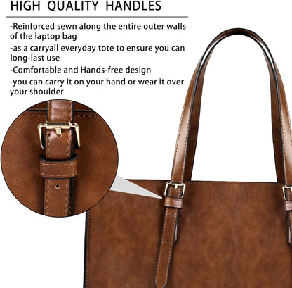 Laptop Bag for Women Waterproof Lightweight Leather 15.6 Inch Computer Tote Bag Business Office Briefcase Large Capacity Handbag Shoulder Bag Professional Office Work Bag