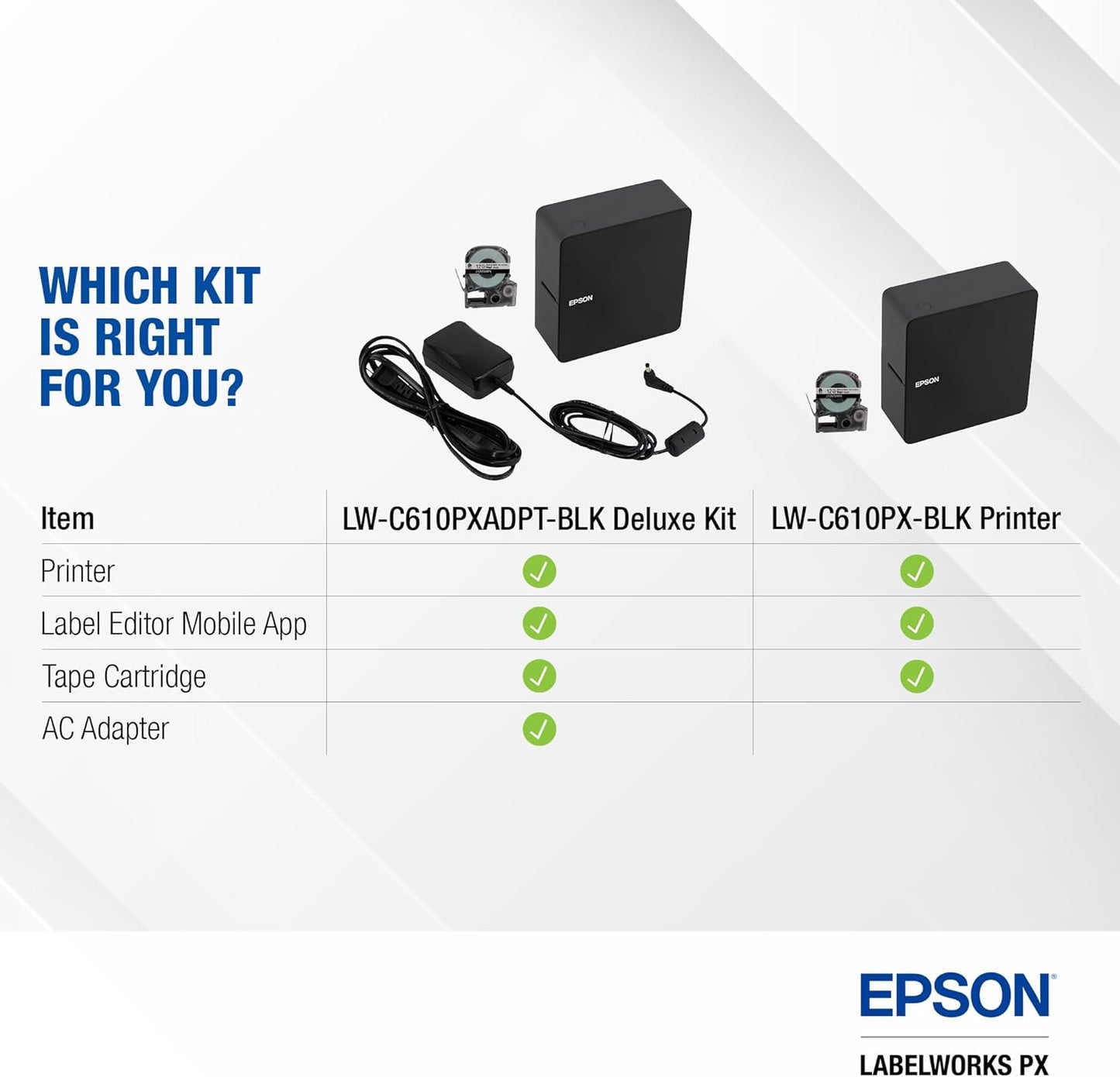 LABELWORKS Epson LW-C610PX-BLK Premium Portable Bluetooth Label Machine Printer – Create Sticker Labels for Crafts and Organization, Ideal for Small Business, Designer Tape Supported, App Compatible