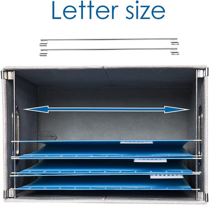 PRANDOM File Organizer Box - Set of 2 Collapsible Decorative Linen Filing Storage Hanging File Folders with Lids Office Cabinet Letter Size Light Grey (14x9.3x10.8 inch)