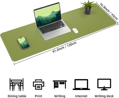 Leather Desk pad Protector, Large Desk mat with Natural Cork & PU Leather,Mouse pad,Non-Slip Office Desk Mat,Waterproof Desk Writing Pad for Office and Home (47in*17in, Olive Green)