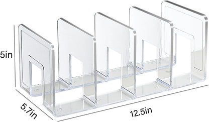 2PCS Acrylic File Organizer for Desk, Desktop Document/Mail Organizer, 4 Compartments Plastics Invisible Bookshelf Floating (12.5" x 5.7" x 5", Clear)