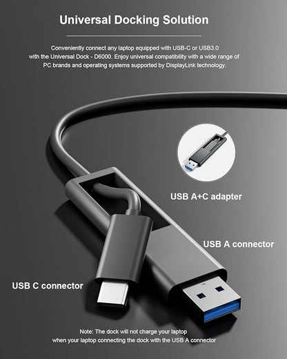 D6000 Universal Docking Station, Up to Triple 4K or Single 5K Display by USB-C, Compatibility with Windows and MacOS