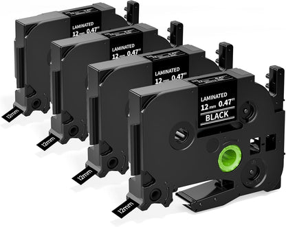 Airmall Label Maker Tape Black Replacement for Brother Ptouch Tape 12mm 0.47 White on Black Tze-335 Tze335 TZe TZ 12mm 0.47 Laminated for Brother PT-D210 PT-D220 PT-H110 PT-D400 PT-D600, 4-Pack