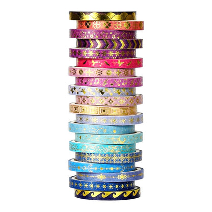 AEBORN Thin Purple Washi Tape - 20 Rolls 5mm Gold Foiled Skinny Washi Tape Set, Pretty Star Washi Tape for Bullet Journal, Scrapbook, Gift Packaging, DIY Crafts