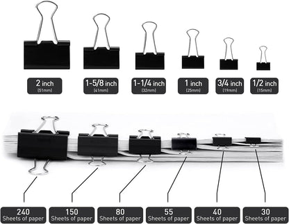 Medium Binder Clips, 72 Pack, 1 Inch, Standard 25mm, Black, Small Fold Clamp, Capacity 0.47 Inch, Metal Paper Clips, Office Clips, School & Home Use