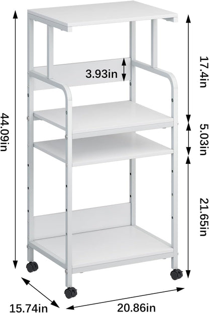 4 Tier Printer Stand with Storage Shelf, Large Tall Printer Cart with Wheels, Mobile Printer Table for Home Office, Adjustable Stands for Printer Heat Press Scanner Fax (White)