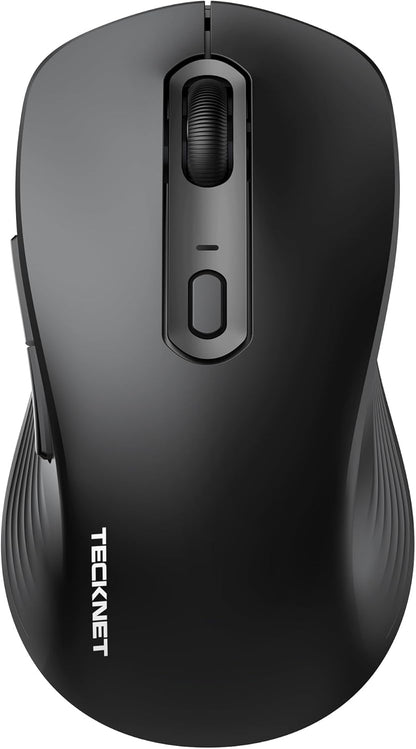 TECKNET Bluetooth Mouse, [ USB + BT1 + BT2 ] Wireless Mouse for Laptop, Silent Click, Full-Size, 4800 DPI Computer Mice Wireless, Dual Mode for Laptop, Computer, iPad, MacBook