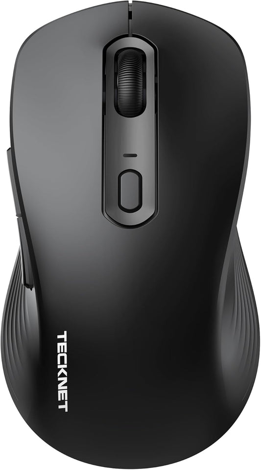 TECKNET Bluetooth Mouse, [ USB + BT1 + BT2 ] Wireless Mouse for Laptop, Silent Click, Full-Size, 4800 DPI Computer Mice Wireless, Dual Mode for Laptop, Computer, iPad, MacBook