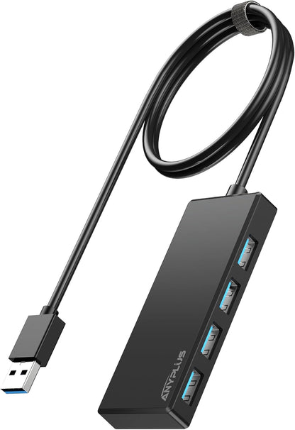 USB Hub, Multiport USB Splitter Adapter, 2 ft Long Cable USB 3.0 Hub, USB Extender for Laptop, PC, iMac, Surface Pro, MacBook, Mac Pro, Flash Drive, XPS, Mouse, HDD