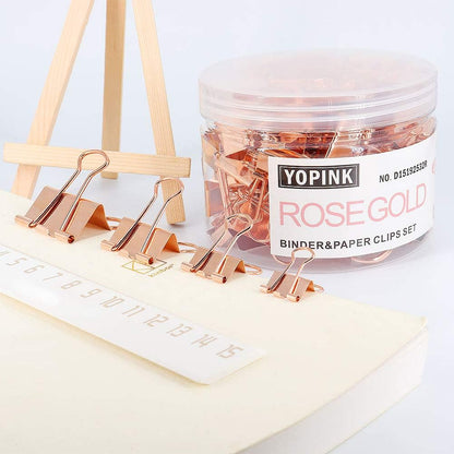 Binder Clip Paper Clamps, Assorted Sizes (Mini, Small, Medium, Large), 100 Pcs Clips for Office School Supplies (Rose Gold)